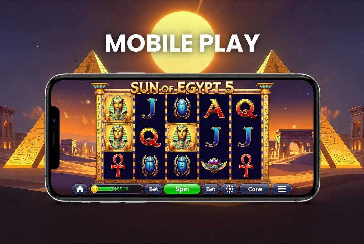 Игровой процесс Sun of Egypt 5 в мобильном приложении SpinBetter